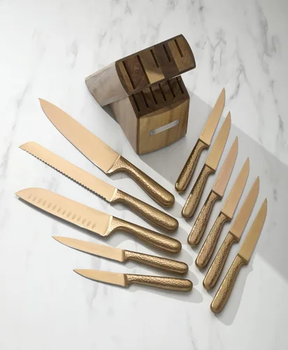 Vista 6 de Cambridge Silversmiths Rame Hammered Copper - Juego de cubiertos de 12 piezas con bloque