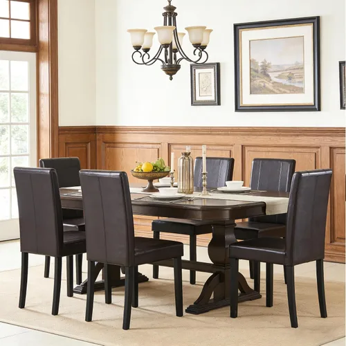 Vista 9 de SUPER DEAL Silla de comedor Parson acolchada de cuero sintético de madera, impermeable y resistente al aceite, sillas elásticas para cocina