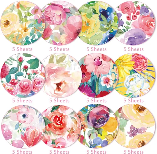 Vista 3 de Whaline 60 hojas de papel de patrón floral tamaño A5 acuarela flor álbum de recortes papel papel de doble cara primavera manualidades papeles