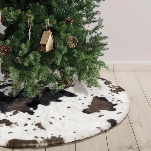 Vista 25 de Falda de árbol de Navidad de felpa negra de 24 pulgadas, pequeña, de piel sintética gruesa, lujosa decoración navideña para Año Nuevo, decoración