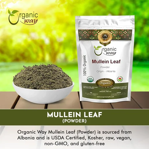 Vista 2 de ORGANIC WAY Polvo de hoja de gordolobo (Verbascum thapsus) – Cosecha silvestre europea Certificado orgánico y Kosher Vegano, sin OMG y sin