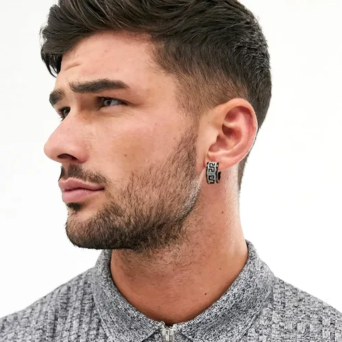 Vista 2 de RIOSO 9Pairs Hoop Earrings for Men Stainless Steel Black Men's Hoop Earring