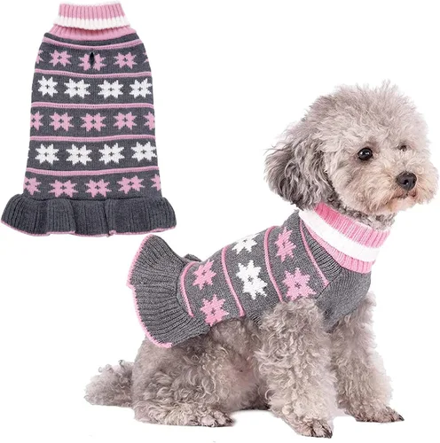 Vista 8 de KYEESE Suéteres para Perros con Agujero para la Correa Suéter Vestido Pequeño de Cuello Alto para Perros para Hembra Tejido de Lunares Cálido Ropa