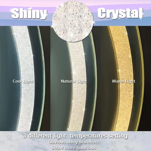 Vista 2 de Espejo de tocador ovalado de cristal con luces de 16 x 24 pulgadas, espejo iluminado ovalado de cristal para pared de baño, montaje 24 x 16 pulgadas