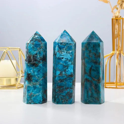 Vista 3 de Runyangshi Varita de cristal curativo natural de apatita azul grande de 4.72 a 5 pulgadas, torre de cristales con 6 facetas de un solo punto