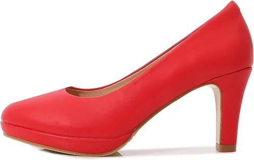Vista 3 de DADAWEN Zapatos con tacón medio y punta redonda de cuero para mujer, estilo clásico, Mary Jane, nupcial, boda, fiesta, zapatos con bomba