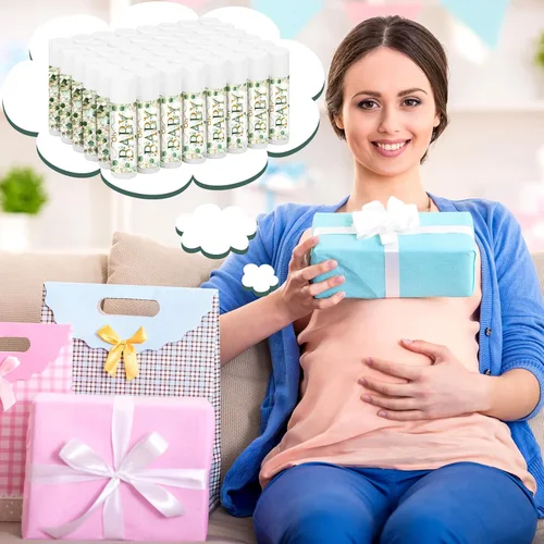 Vista 4 de Dunzy Paquete de 50 regalos de fiesta de baby shower, bálsamos labiales a granel para invitados, niños y niñas, juegos neutros de revelación