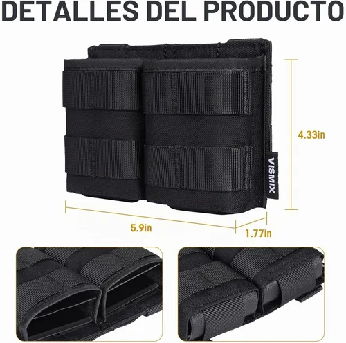 Vista 3 de VISMIX Funda para cargador de rifle, doble funda AR de 5.56mm Molle con inserción de Kydex de liberación rápida y compatible con MOLLE Negro