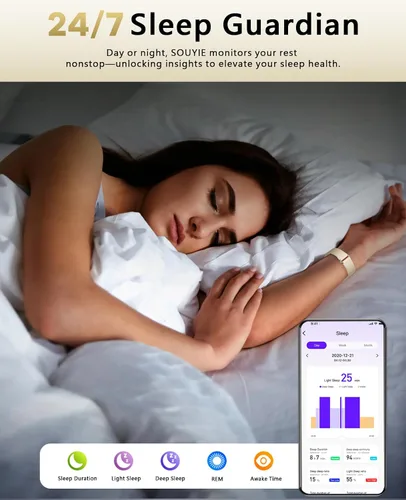 Vista 3 de Pulsera inteligente para mujeres y hombres, rastreador de actividad de salud, monitor de sueño 24 horas, frecuencia cardíaca continua durante todo