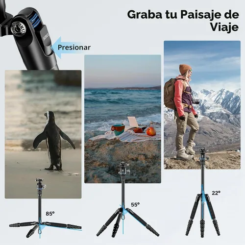 Vista 8 de SIRUI Trípode de viaje de fibra de carbono - Trípode compacto ligero de 55.1 pulgadas con cabezal de bola panorámica de 360°, placa de liberación