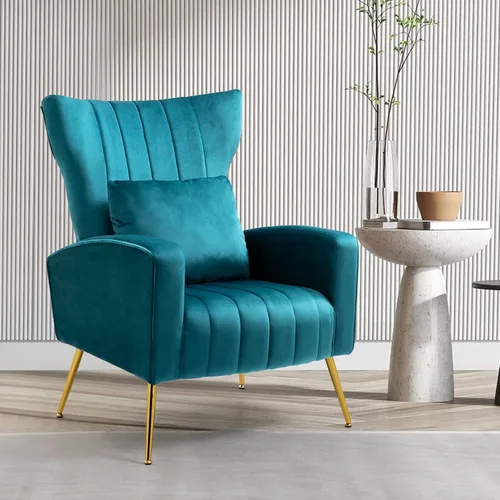 Vista 20 de ZJhome Sillas Modernas para Sala de Estar de Terciopelo Silla de Acento Sillón con Almohada Lumbar, Sillas de Dormitorio de Respaldo Alto Silla