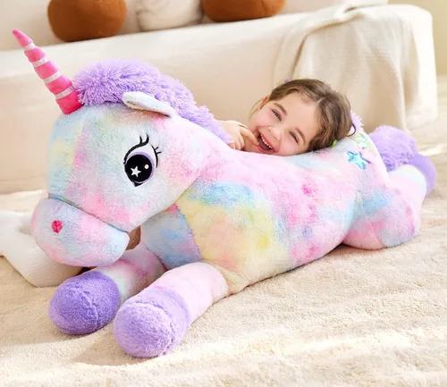 Vista 7 de IKASA Juguete de peluche de unicornio gigante, juguetes suaves grandes y bonitos, enorme tamaño grande, esponjoso, de gran tamaño, regalos