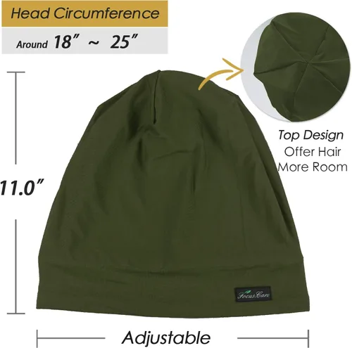 Vista 5 de FocusCare - Gorro de satén para dormir, para mujer, regalos para mujeres con cabello rizado o con frizz Verde militar