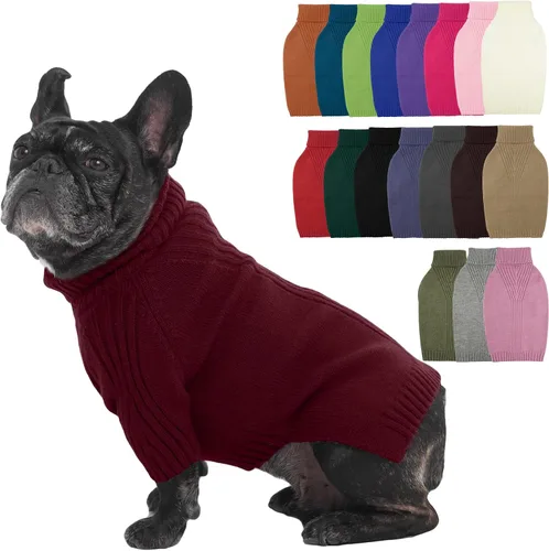 Vista 88 de IECOii Suéter de perro salchicha de cuello alto para perros pequeños, medianos y hembras, elástico y transpirable, abrigo de punto cálido, para Negro