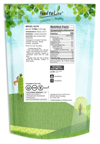 Vista 2 de Nueces de Brasil orgánicas Food to Live® (crudas, sin cáscara)
