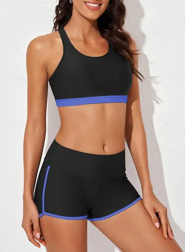 Vista 3 de Aleumdr Traje de baño deportivo de 3 piezas para mujer con pantalones cortos, camiseta sin mangas con brasier deportivo y pantalones cortos