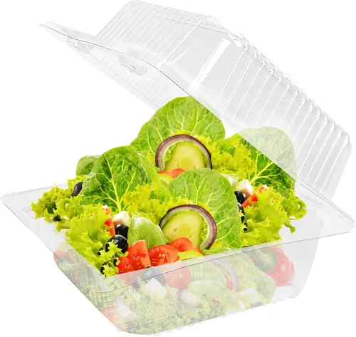 Vista 4 de Paquete de 200 recipientes de plástico transparente con bisagras con tapas, recipiente cuadrado desechable de plástico para llevar, recipientes