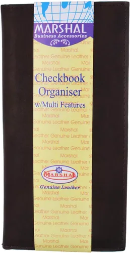 Vista 8 de Organizador de cuero genuino para chequera con tarjetero (marrón)
