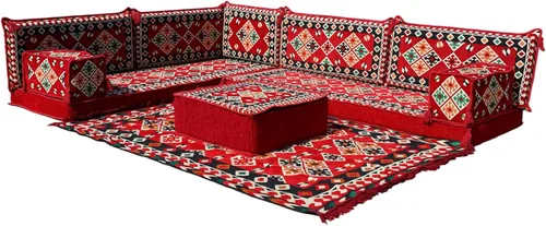 Vista 32 de arabicsofa Juego de asientos Jalsa en forma de L – Majlis árabe hecho a mano con almohadas de respaldo