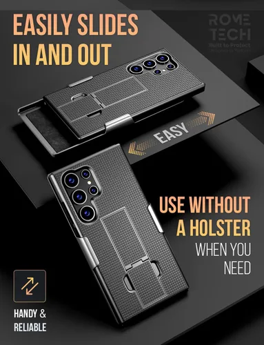 Vista 4 de Funda diseñada para Samsung Galaxy S23 Ultra con funda de clip para cinturón, funda con función atril, color negro