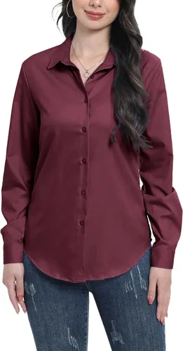 Vista 2 de CBOO Camisas con botones para mujer, sin arrugas, blusas casuales de negocios de manga larga, camisa simple
