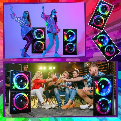 Vista 6 de Beeveer 2 cajas de cartón de 4 pies 80 y 90, tamaño real, decoraciones de fiesta temática de los años 80 y 90, hip hop, música retro, para DJ
