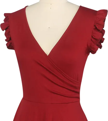 Vista 4 de oxiuly OX335 - Vestido casual de verano con cuello en V para mujer, con ribete de volantes, sin mangas, para graduación, cena, fiesta, cóctel, té