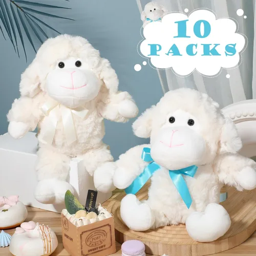 Vista 4 de Poen 10 piezas de cordero, oveja, peluches de cordero, de 11 pulgadas, lindo animal de peluche de oveja blanca, juguetes para abrazar, regalo