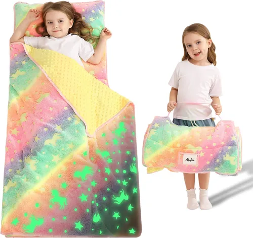Vista 21 de Lasoftan Tapete para siesta para niños con almohada y manta, tapetes enrollados extra grandes para siestas, bolsas de dormir para niños y niñas