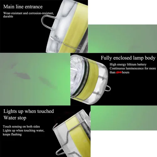 Vista 5 de Paquete de 10 luces LED de caída profunda de pesca, luces LED estroboscópicas intermitentes de colores, luz de pesca subacuática, atractantes