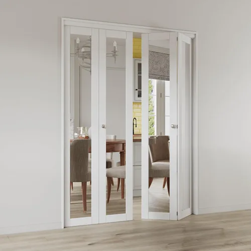 Vista 4 de Puertas plegables para apertura de 24 x 80 pulgadas. Puerta de armario plegable con espejo con perilla y kit de herramientas, puerta
