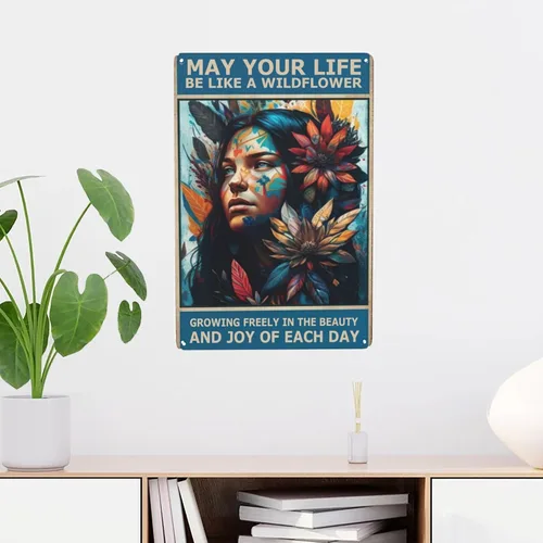Vista 2 de Arte de pared de metal bohemio para jardín, decoración hippie con humor retro y diseño nativo americano, ideas divertidas para baño y regalo, 8 x 12