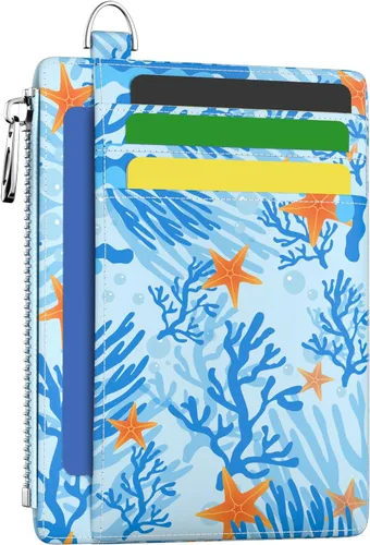 Vista 19 de Hancynir Cartera delgada para mujer con soporte para tarjetas de crédito RFID, pequeña mini funda para tarjetas con bolsillo frontal de PU, cartera