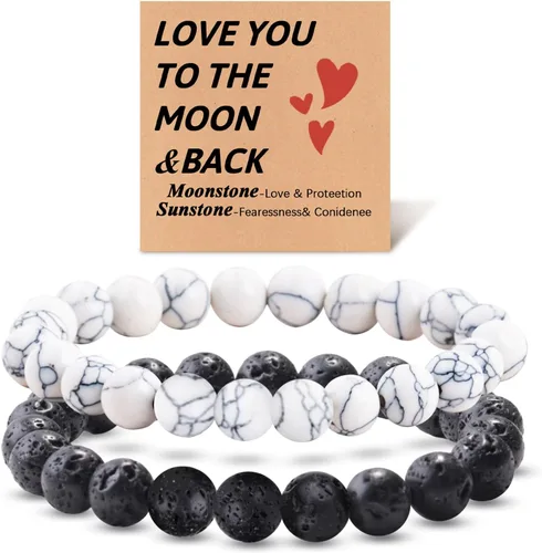 Vista 14 de 2 pulseras magnéticas para parejas, piedra natural negra mate, cristal para votos de amor eterno, juego de pulseras de cuentas de piedra de energía