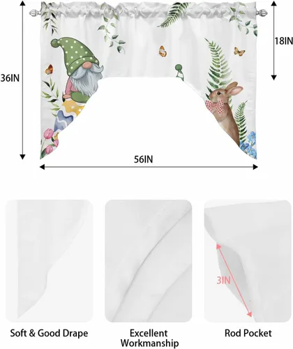 Vista 6 de Cortinas de cocina con cenefa de Pascua, cenefa con bolsillo para barra, paneles de cortina para dormitorio, sala de estar, baño, cafetería