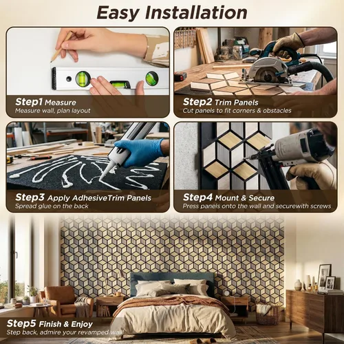 Vista 7 de Paquete de 4 paneles de pared acústicos, PVC 3D de 27 x 18 pulgadas, paneles de pared de madera insonorizados para decoración de pared