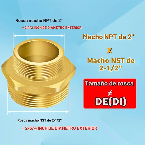 Vista 2 de Conector de rosca hexagonal para hidrante de fuego, 2" NPT x 2-1/2" NST (NH) macho Adaptador de manguera de hidrante de fuego doble macho Conector