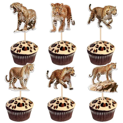 Vista 15 de 36 piezas de decoración para cupcakes de animales de la jungla, león, mono, cebra, hipopótamo, jirafa, elefante, temática de bosque, púas