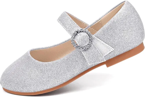 Vista 3 de PANDANINJIA Sarena - Zapatos de vestir para niñas con diamantes de imitación para niña de flores, bailarina, zapatos planos Mary Jane para bodas