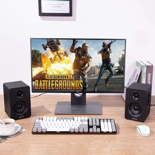 Vista 6 de Sanyun SW208 bocinas de estantería activas Bluetooth 5.0 de 3" – Unidad de altavoz de fibra de carbono de 60W - DAC de 24 bits incorporado - Sonido