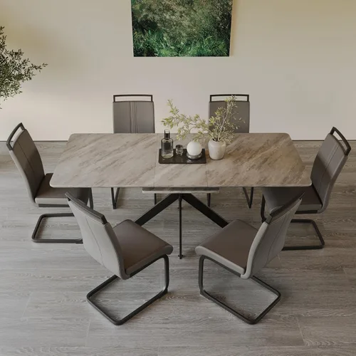 Vista 31 de Mesa de comedor de mármol para 4-8, mesa de comedor extensible de 62.4 a 78.15 pulgadas, mesa de cocina moderna, mesa rectangular que ahorra espacio