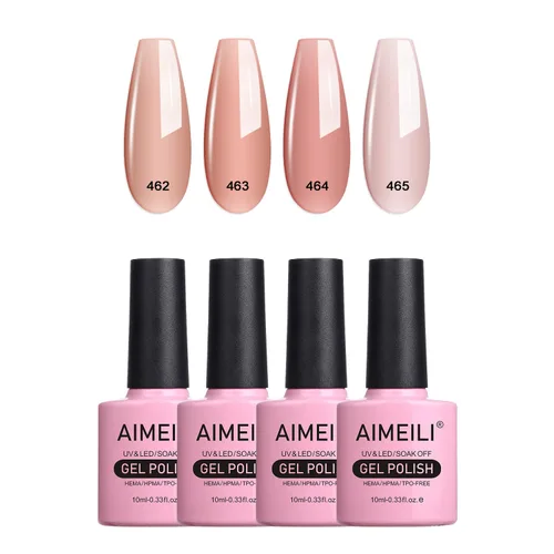 Vista 9 de AIMEILI Esmalte de uñas de gel transparente de gelatina helada para remojar UV LED sin hema, esmalte de uñas para el hogar, kit de barniz de SET4-21