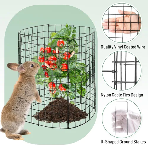 Vista 2 de Zubebe 12 juegos de protectores de plantas de alambre de animales de 14 pulgadas de alto x 12.8 pulgadas de profundidad, jaula de malla metálica