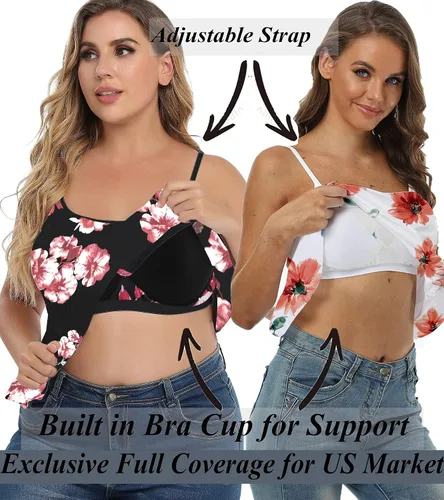 Vista 2 de Camiseta sin mangas plisada para mujer con copa de brasier incorporada, casual, fluida, con correa ajustable (S-4XL)