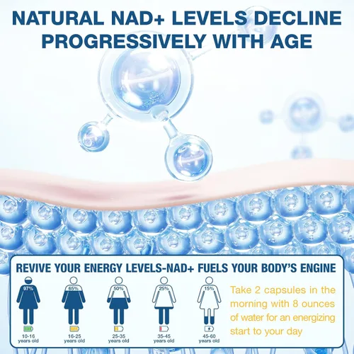 Vista 4 de Suplemento NAD+ de 1000mg - Ribósido de nicotinamida (NR) y resveratrol, NAD liposomal de ingredientes orgánicos puros para mujeres y hombres