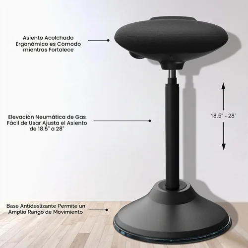 Vista 3 de Silla de escritorio de pie, Taburete de pie ergonómico ajustable, Silla de equilibrio giratoria para sentarse, Almohadilla inferior antideslizante