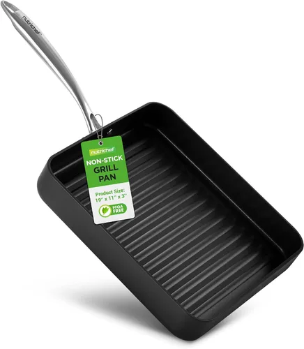 Vista 8 de NutriChef Sartén cuadrada de hierro fundido esmaltado de 11 pulgadas con boquilla de goteo, para todas las estufas, marcas perfectas para parrilla