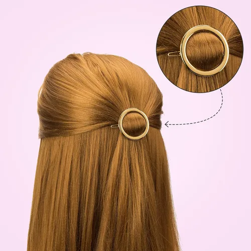 Vista 2 de PAGOW 4 pinzas minimalistas para el cabello para mujer, aros huecos dorados y plateados, círculos redondos, geométricos, de metal, delicados