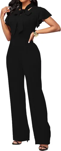 Vista 2 de Overol elegante para mujer, sexy, cuello en V, manga larga, recto, pantalones largos brillantes con cinturón