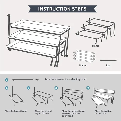 Vista 6 de Sweese Soporte para servir de 3 niveles, soporte rectangular plegable de exhibición de alimentos con platos de porcelana blanca, bandejas